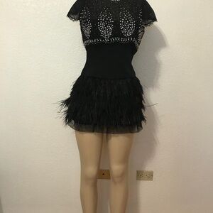 Elegant Black Feathered Women's Dress